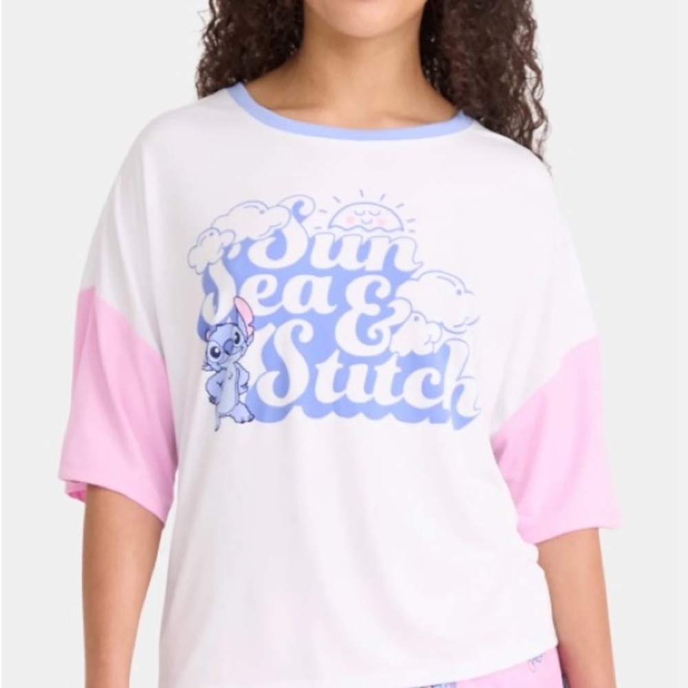 Disney White and Pink Stitch Pajama Top